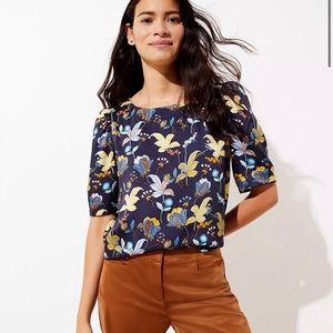 LOFT Puff Sleeve Top Floral Print Size Medium
